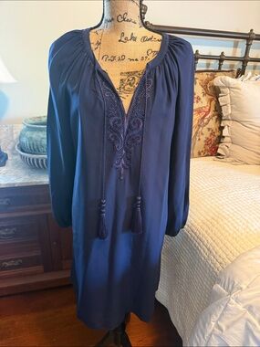 Lilly Pulitzer Navy Blue Beaded Tassel Long-Sleeve Dress